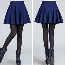 Sexy Women’s Stretch High Waist Plain Skater Flared Pleated Casual Cotton Mini short Skirt 2016 Fashion