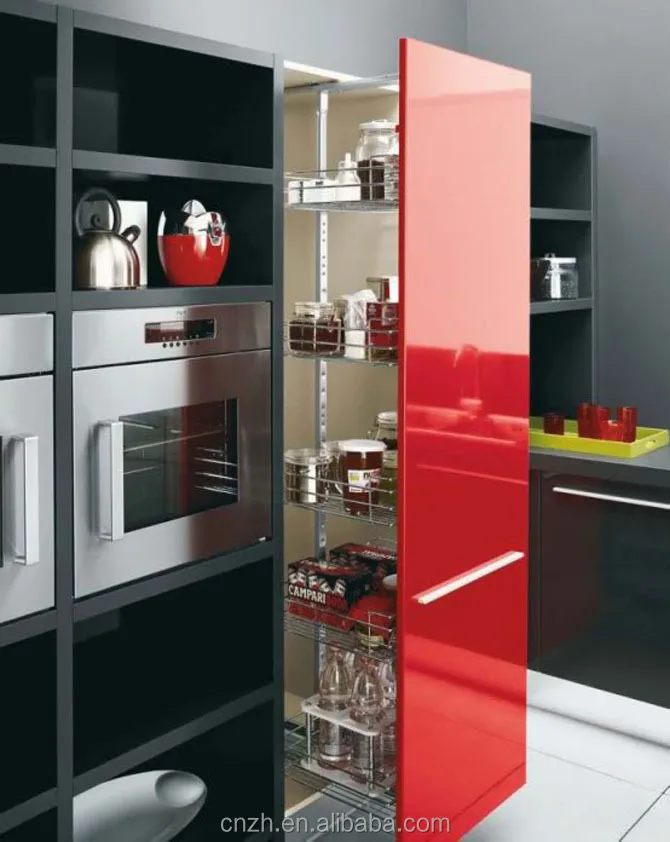 Competitive Price 2015 high glossy Red color Laquer Finished MDF modern kitchen cabinets