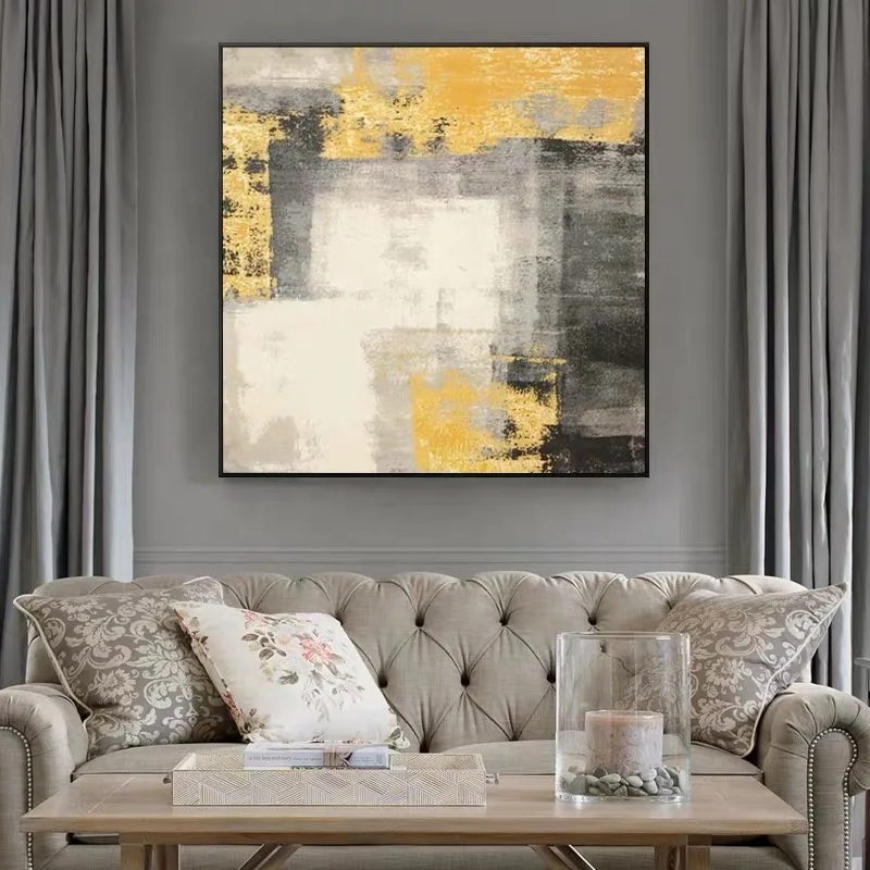 Modern abstract oil paintings yellow canvas paintings wall art pictures for home bedroom decoration as a gift office wall art