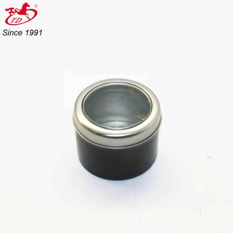 
round small tin box / mini tin jar with window 