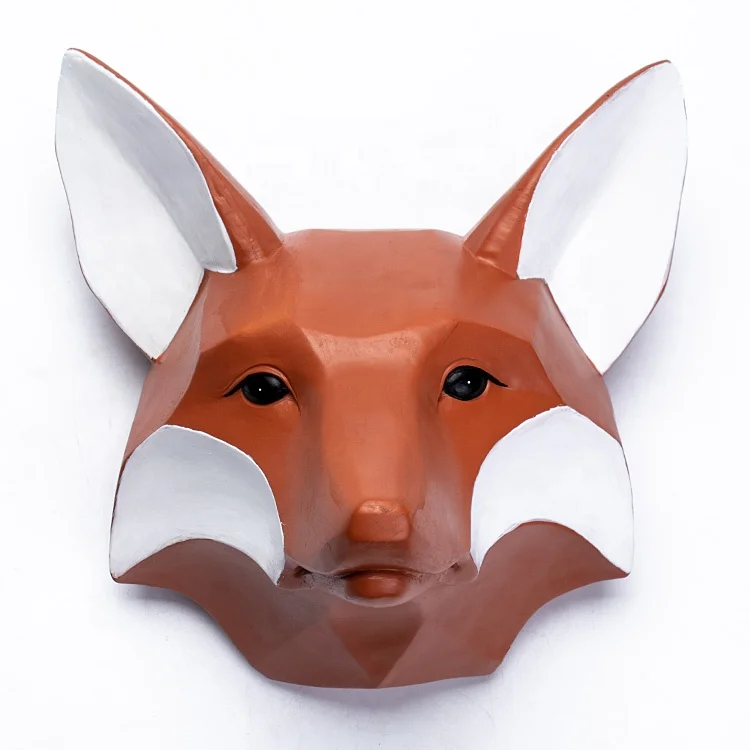 geometrical wall hanging various sizes and shapes fox and bull resin animal head