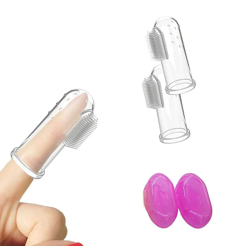 
BPA-free food grade silicone baby finger toothbrush with portable PP box 