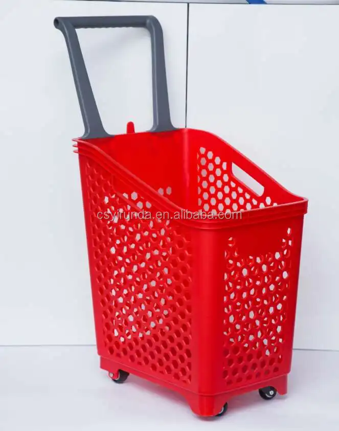 2022 Wholesale durable plastic supermarket  baskets with wheels