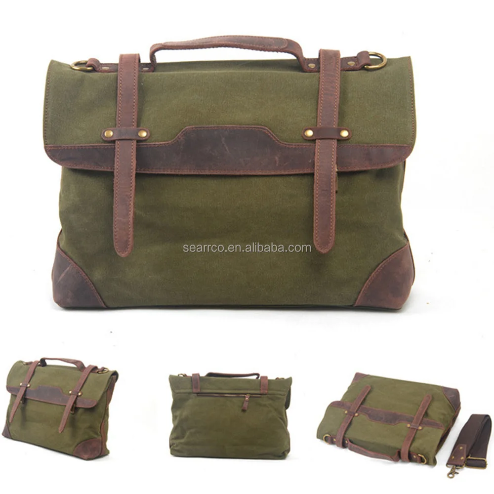 Durable Multi-purpose Waxed Canvas Men handbag Leather canvas messenger Bags