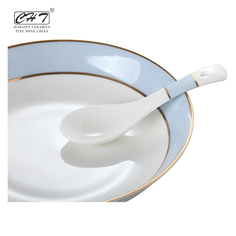 Wholesale different color sky blue complete western luxury dinnerware sets fine bone china dinner set for restaurant hotel used