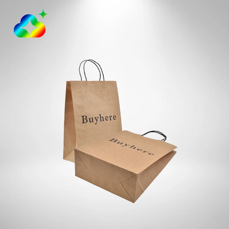 Custom Manufacturers Logo Printed Portable Carrier Handle Brown Kraft Paper Bags With Wholesale Price For Food Gift Packaging