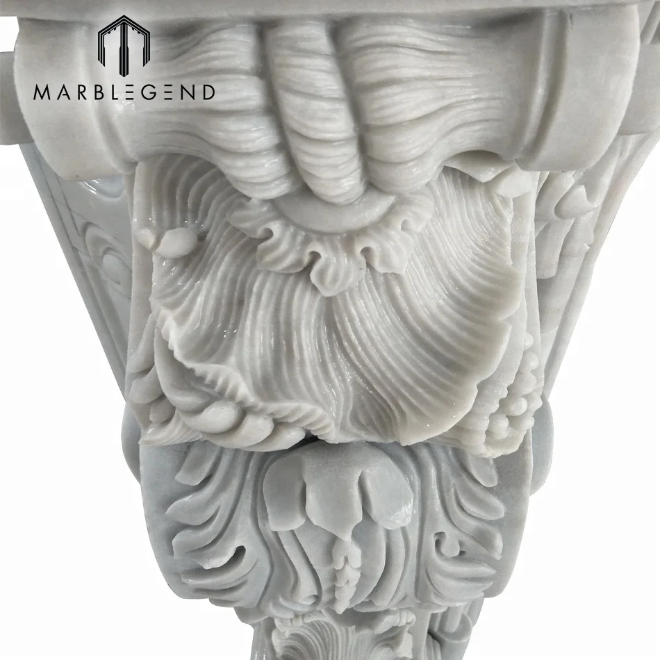 Leading Custom design indoor carved white marble freestanding fireplace mantel