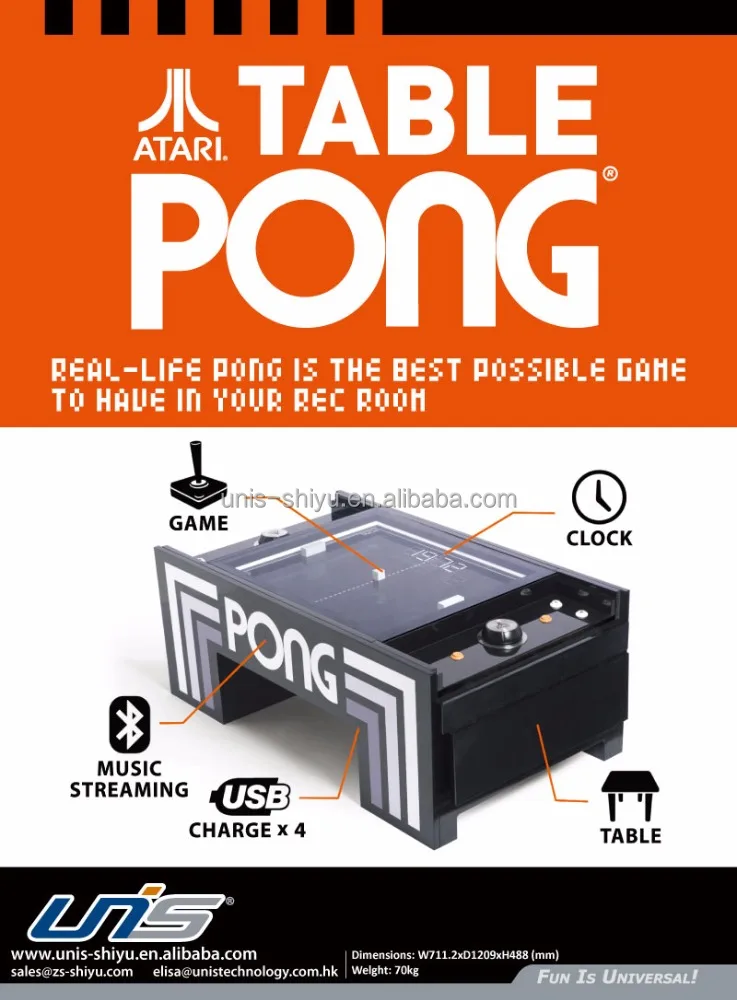 
UNIS PONG TABLE arcade game machine coffee table used in office or bar 