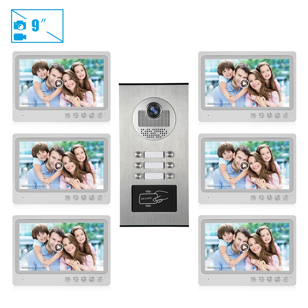 
RFID Intercom 9inch Video Door Phone Intercom Multi Family Video Doorbell Wired Access Control Entrance Intercom 