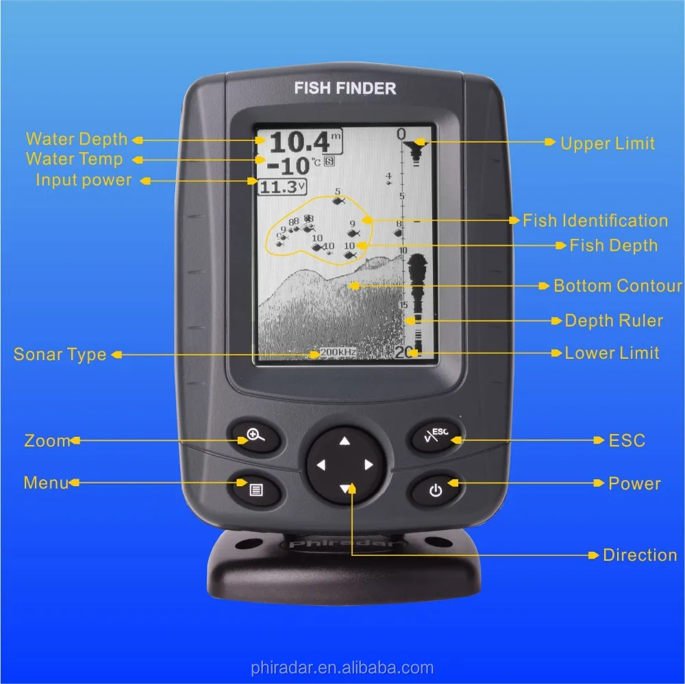 Водонепроницаемый лодочный эхолот с серым дисплеем 3 5 дюйма