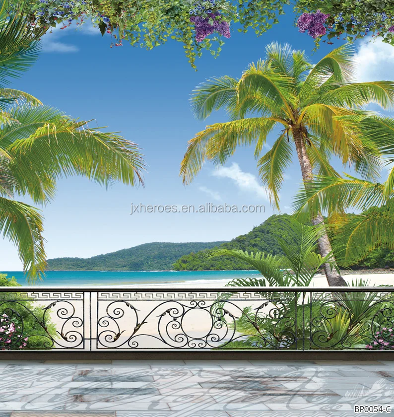 European Town and Beach Scenery Living Room TV Background Wall Mural Wallpaper 3D