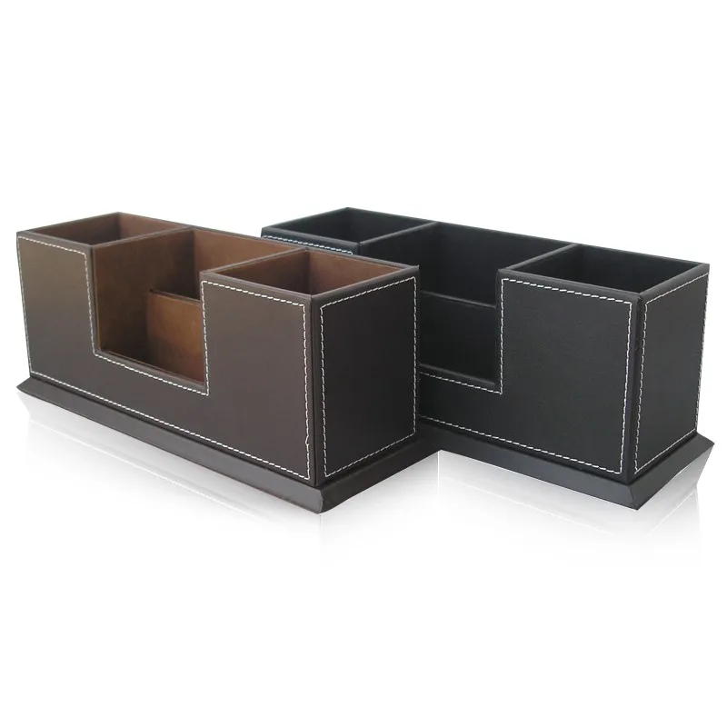 Office School Stationery Desk Organizer Faux Leather Storage Pen holder