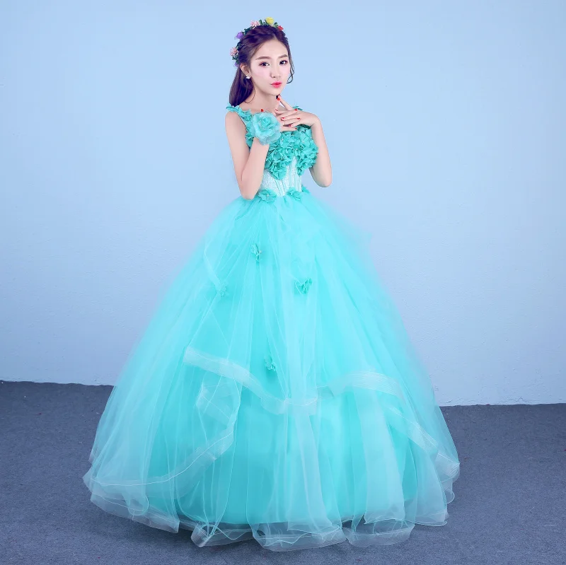 Sexy Lake Blue V neck Audition Performance Solo Ball Gown Wedding Banquet Host Dress For Women