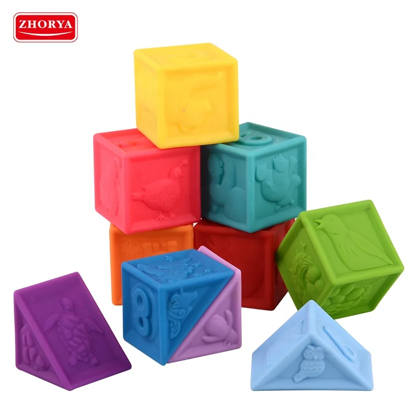 Мягкие пластиковые строительные кирпичи дети комфорт touch Красочные тиснением Рисунок резиновый блок для ребенка