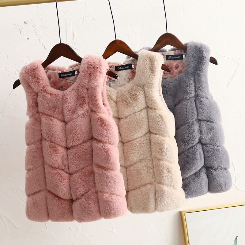 
Girls Soft Faux Fur Warm Waistcoat Sleeveless Jacket Coat Fur Vest For Children Kids 