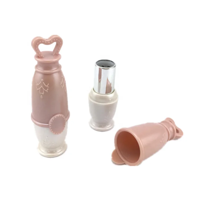 Cute plastic pink heart shape cap lipgloss tubes with brush lipgloss container/ cosmetic packaging for girl
