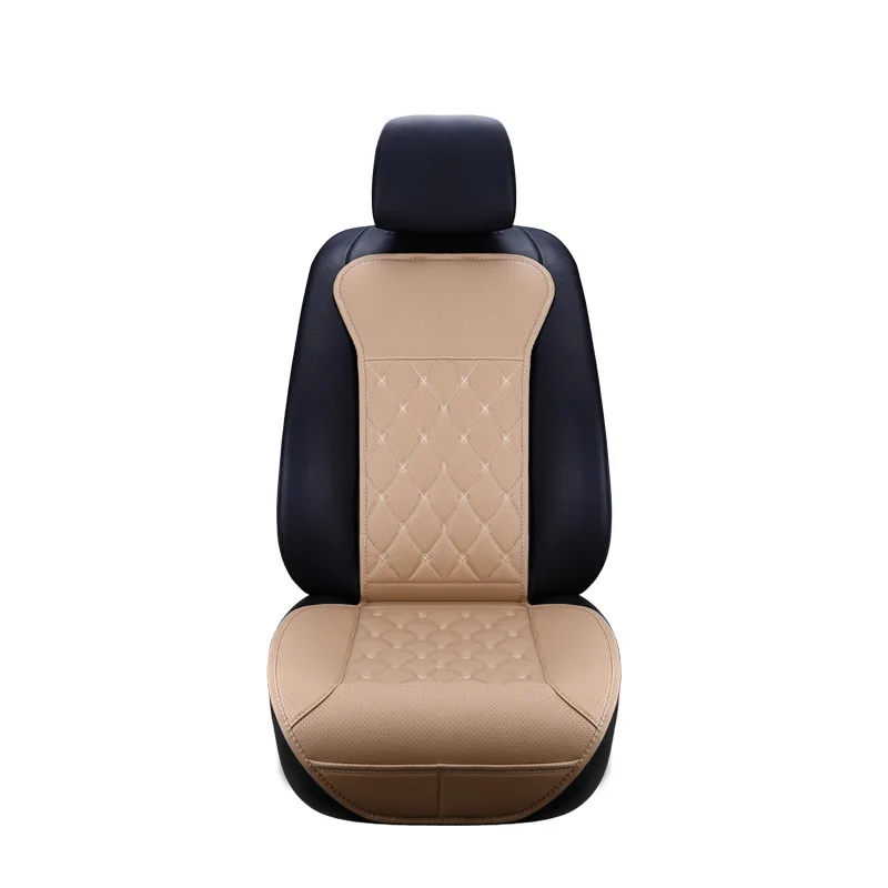 
Leather Car Seat Cushion Four Season Embroidery Auto Seat Covers For Interior Accessories Front Seats Protector Black Beige Gray 