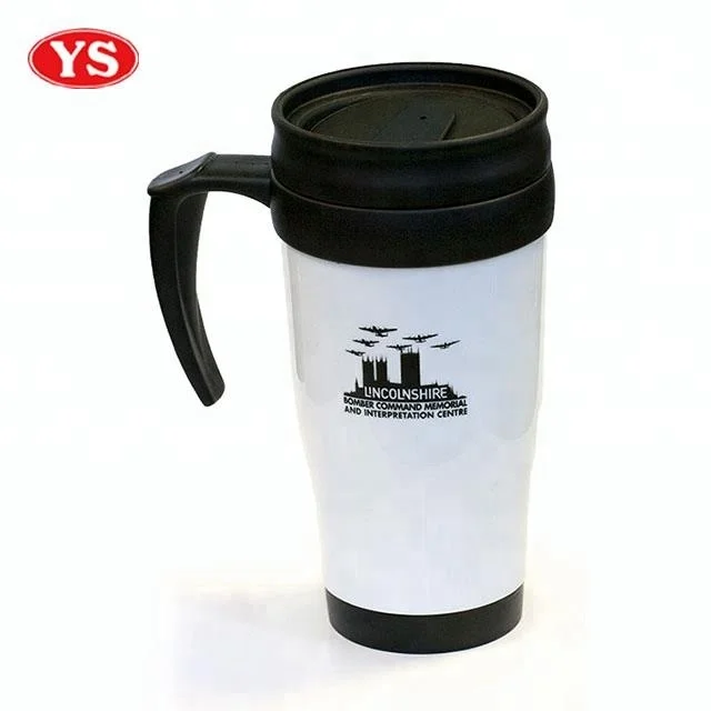 double wall 14oz non-spill plastic auto travel mug with handle
