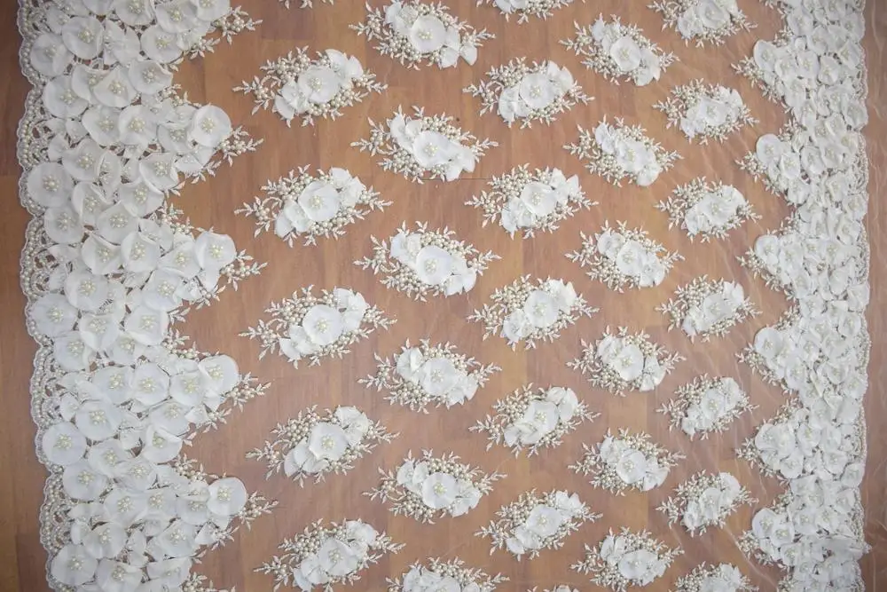 white korea lace fabric pearl embroidery designs for handmade embroidery dresses HY0888-2