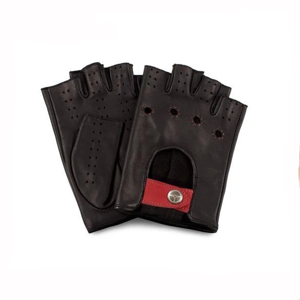 Женские черные кожаные перчатки без пальцев с дырками