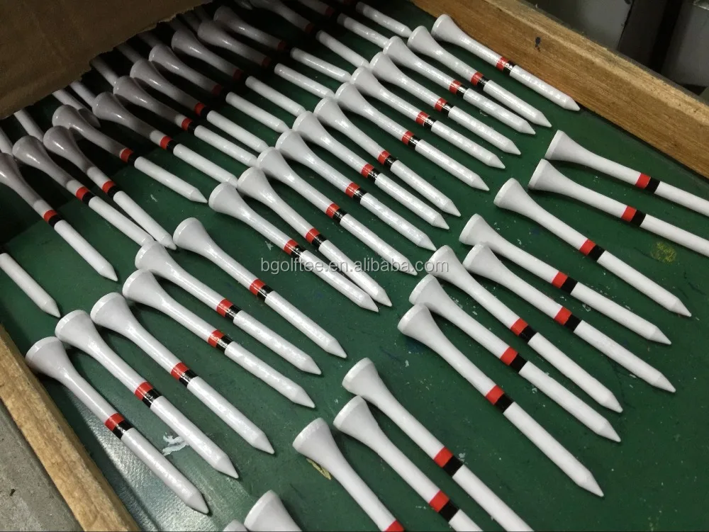 
high class wooden golf tees with two color stripes printed on shank 