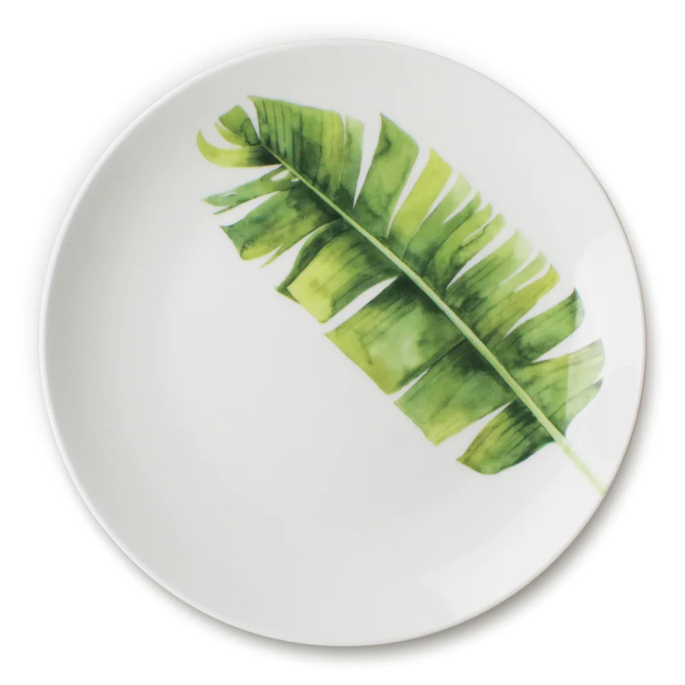 Western Style Tropical Leaves ceramic dinner plate sets, porcelain dinnerware set banana leaf dinner plates