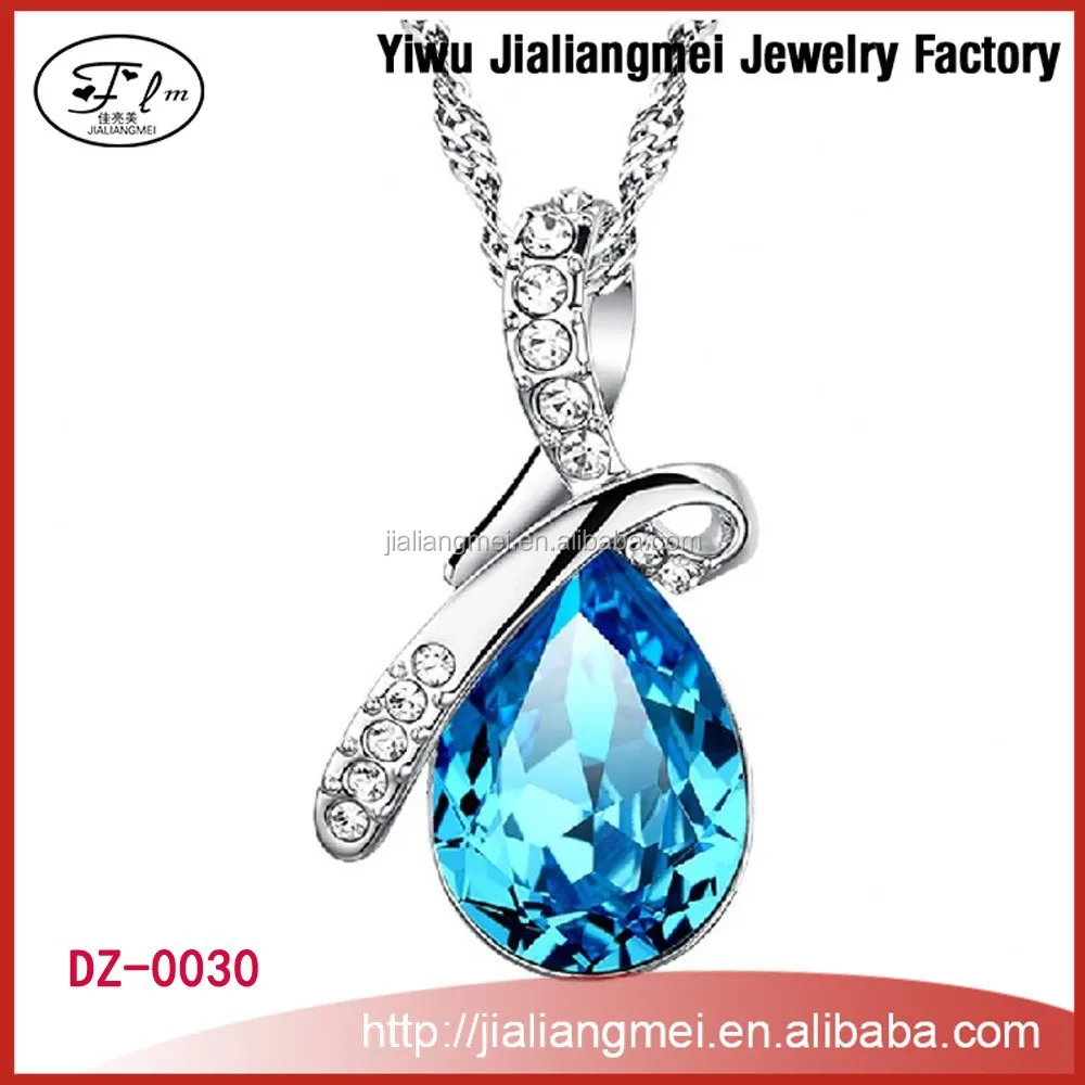2015 China Wholesale blue Necklace Chain High Quality crystal silver jewelry necklace made of yiwu