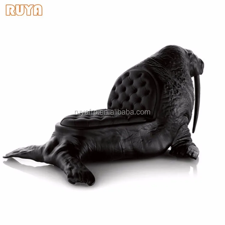 Fibreglass modern designer furniture advertising media photography props walrus chair black leather