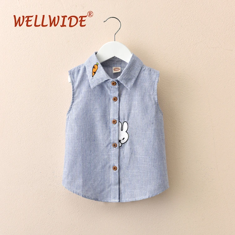 
blue cotton sleeveless blouses baby girls kids blouses 