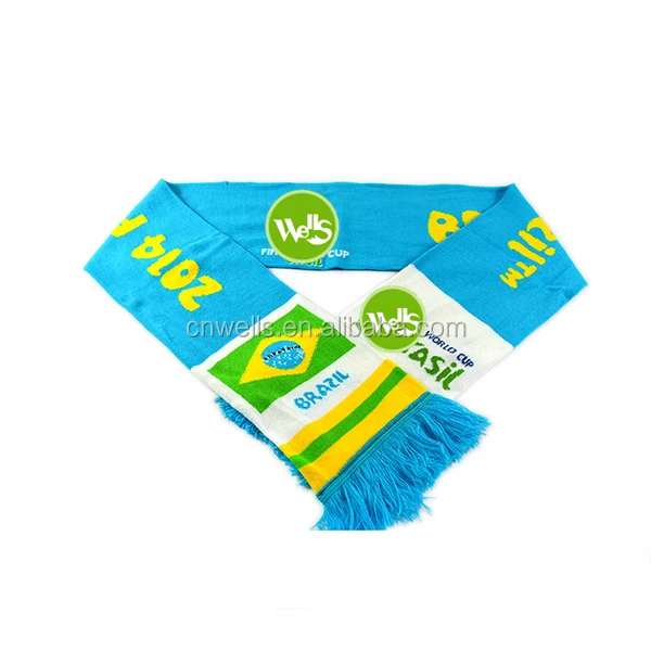 
Custom Made Soft Touch Brazil Football Scarf High Quality Acrylic Knitted Brazil Football Scarf For Soccer Match 