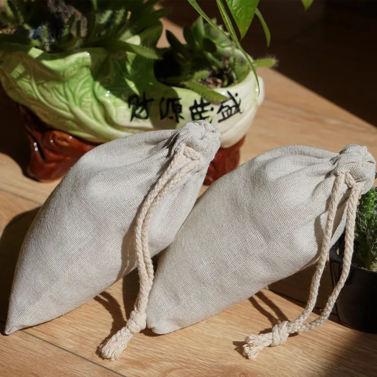 
Cotton linen drawstring bag for packing logo printing linen sack jute bag 