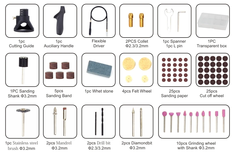 Vollplus VPMG2010 135W Rotary Tool Kit 80pcs Variable Speed Professional Electric Mini Stone Grinder