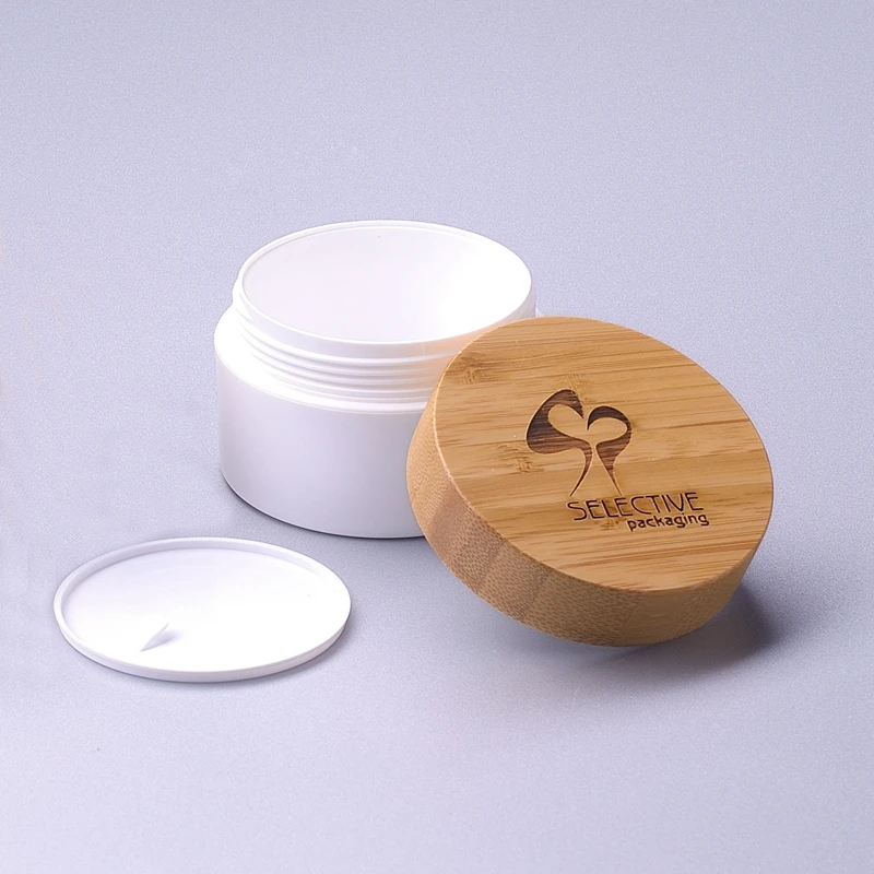 hemp plastic bottles white plastic pp  jar with bamboo  lid