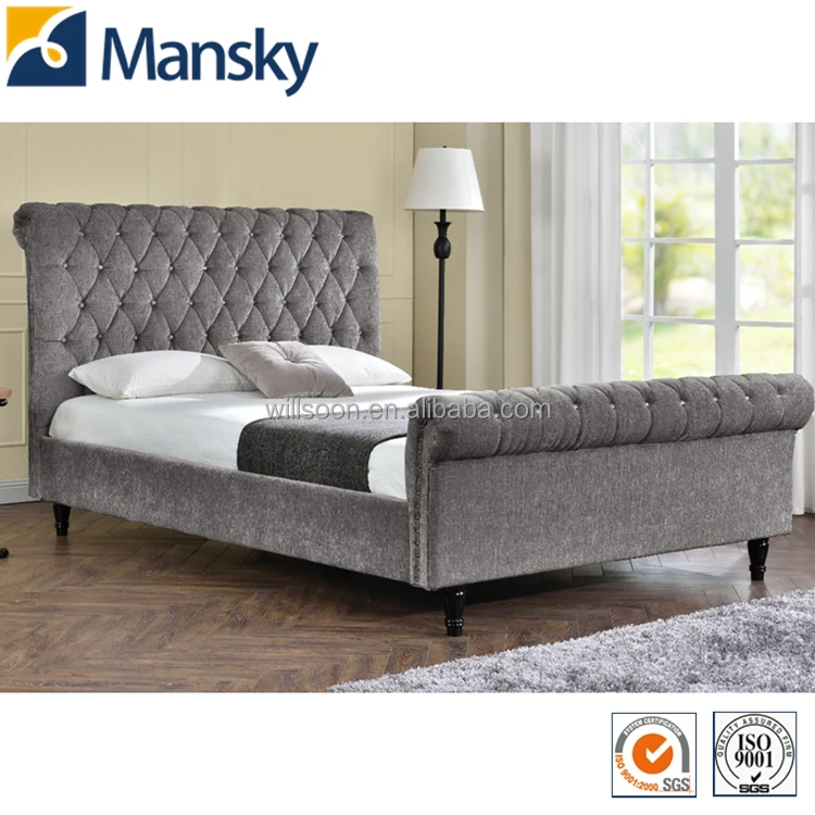 Willsoon Modern Chesterfield Design King Size Upholstered Bed Velvet Fabric with Soft Wooden Frame for Home Furniture Bedroom