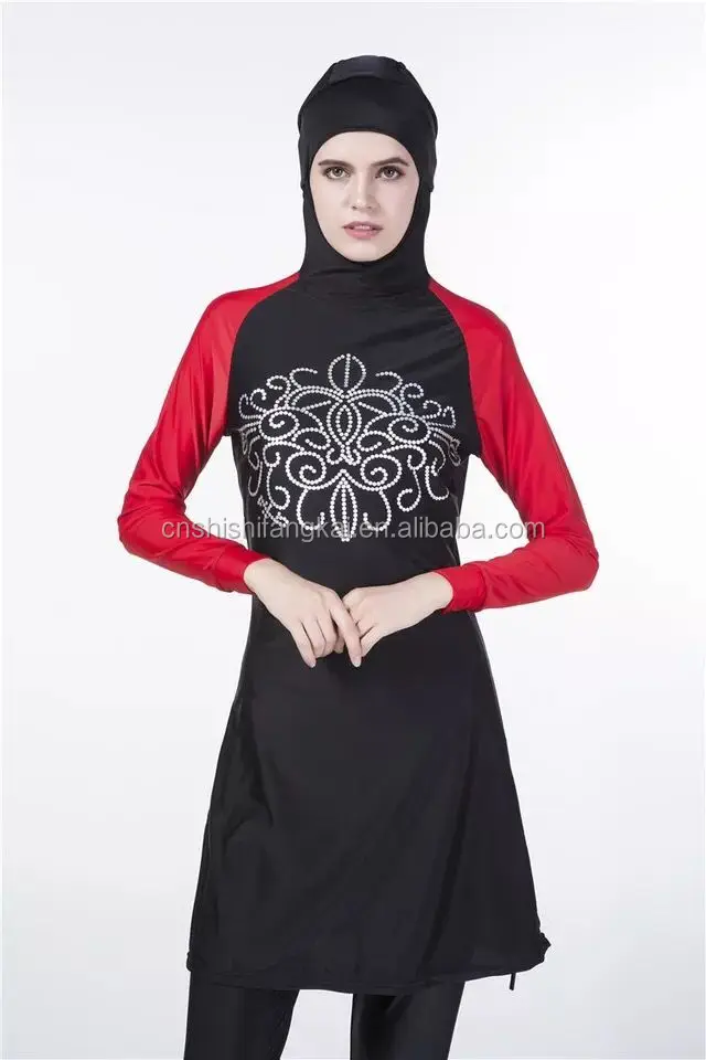 women lady muslim islam swimwear with hat swimsuit tankini full cover latex bathing suit party wear surf wear