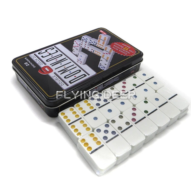 
High Quality Family Classic Game Ivory Double Color Domino With Colored Dots 