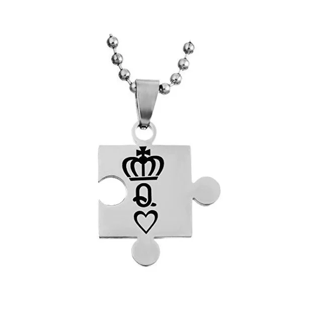 Wholesale Custom Logo Blank Dogtag Puzzle King Queen Necklace Jigsaw Poker Stainless Steel Pendant Lovers Necklace
