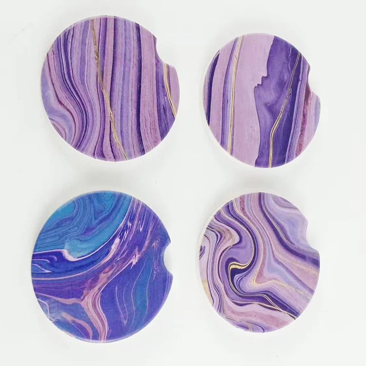 hot sale Customer Logo absorbent Round Plated cheap ceramic stone car coasters