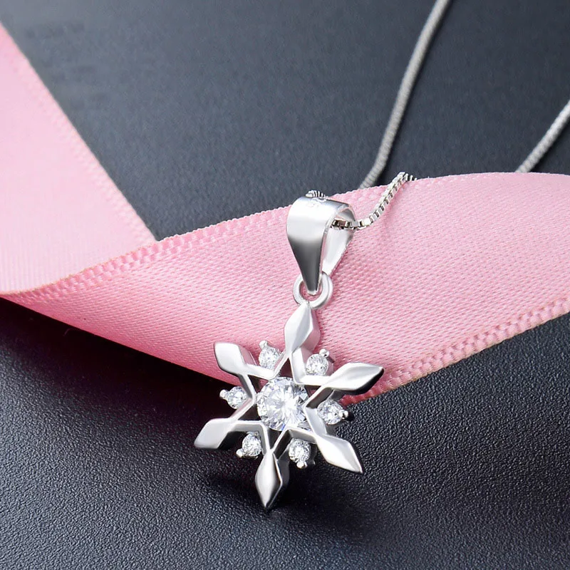 Full CZ Diamond 5A Zircon Snowflake 925 Sterling Silver Elegant Wedding Necklace for Women