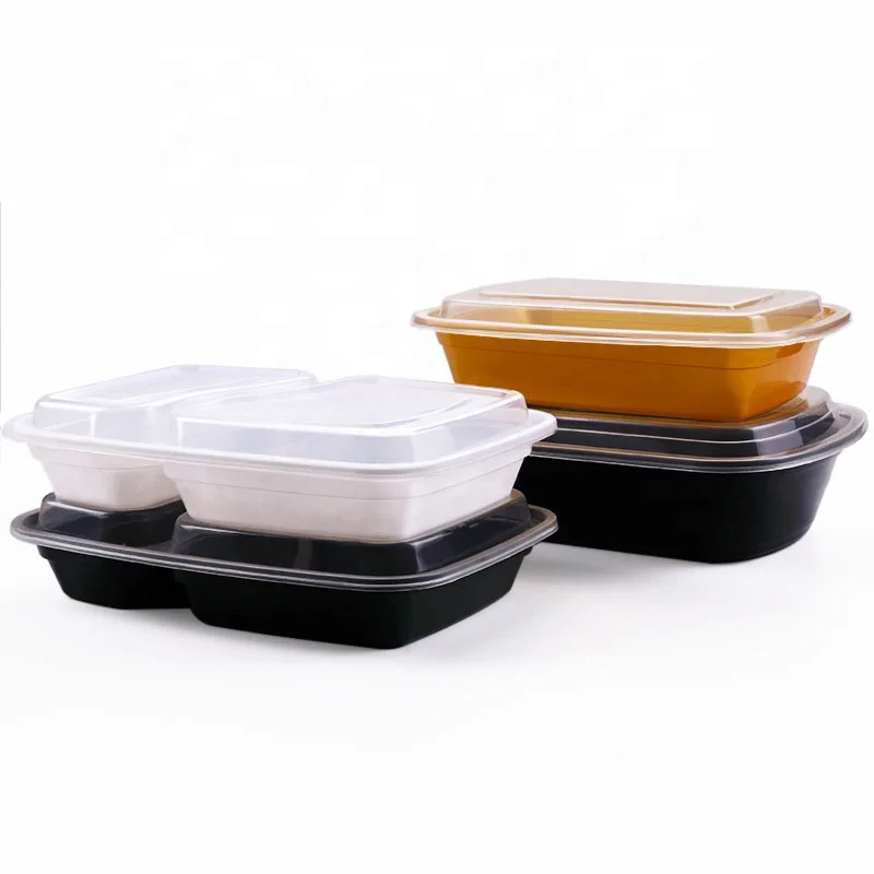 26/35/44/55oz pp BPA free disposable rectangular meal prep lunch box with 2 compartment take away  food container
