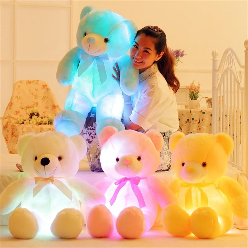 
custom glitter eyes led light 5 inch plush toy bears 