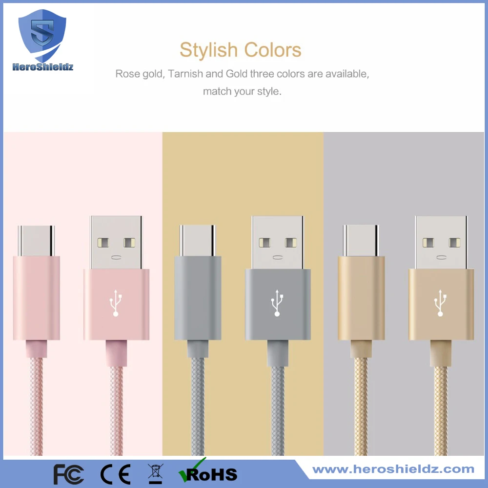 2M/6FT Nylon Braided USB Type C Cable, Metal Type C Connector Data Cable For Samsung S8 S8+/Google Pixel/Nexus 6P/LG G5/HTC 10
