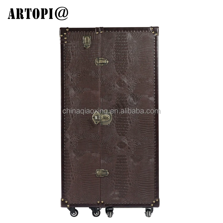 Vintage Luxury Decorative PU Furniture Bar Whisky Wine Drinks Shelf Display Cabinets With Casters