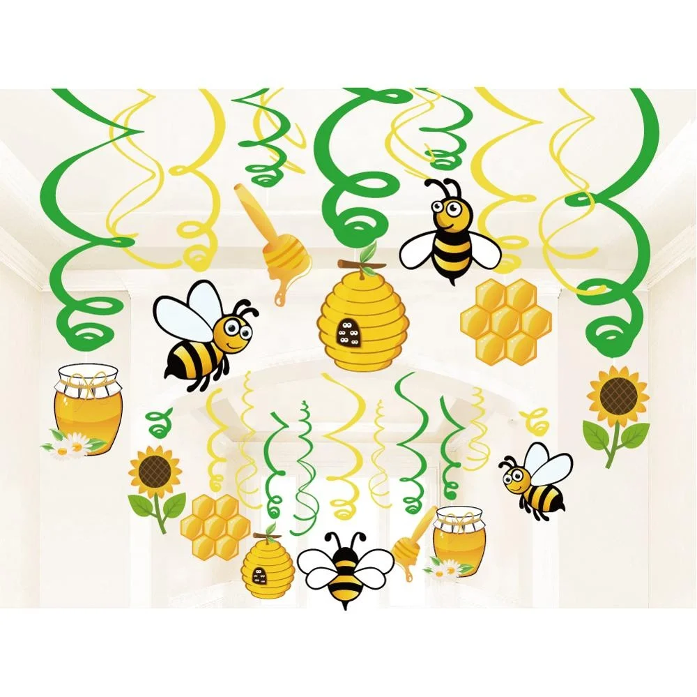 Amazon Hot sale Bumble bee Party Decorations PVC foil Swirs hanging decorations for Bumble Bee Themed Birthday Party Supplies