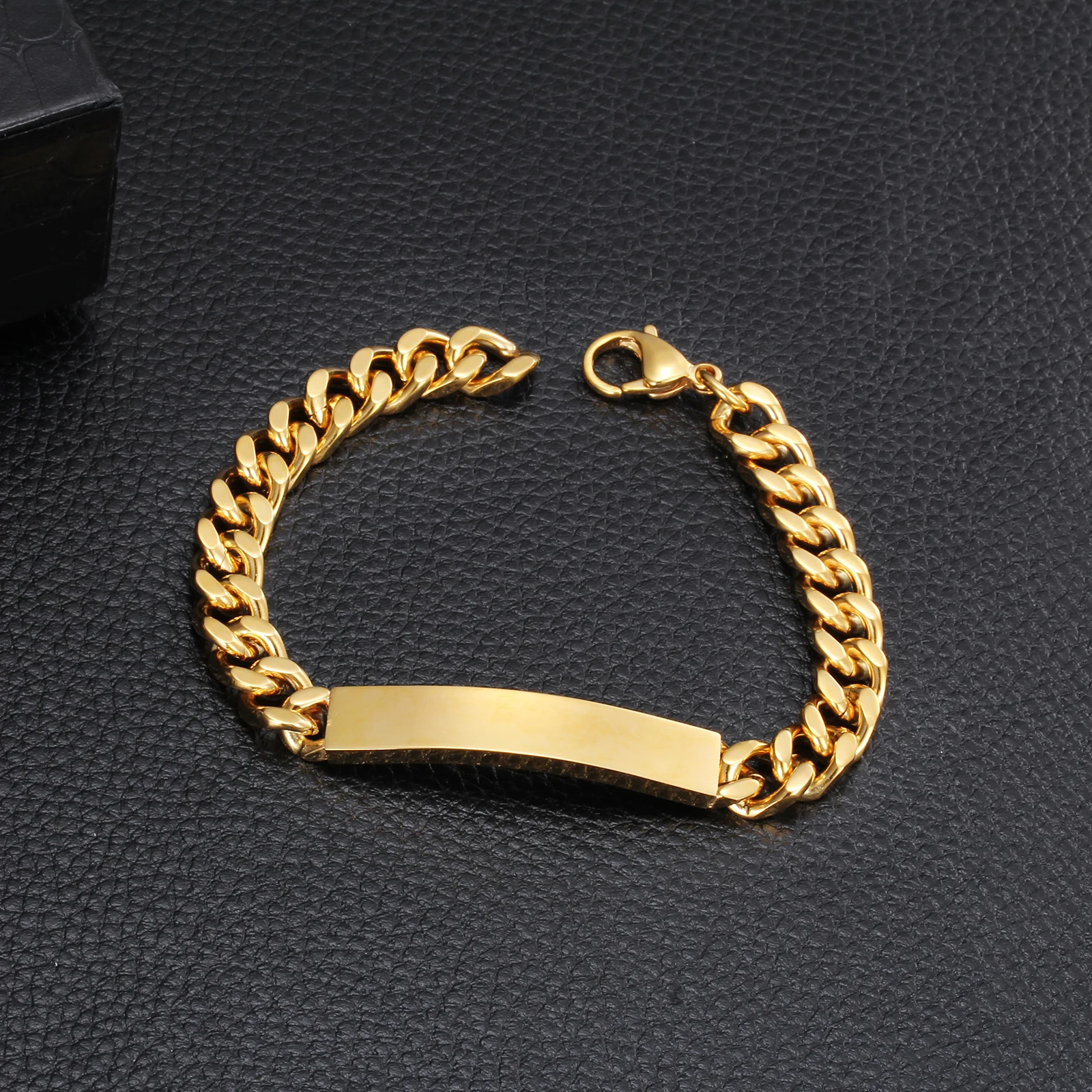 
Fashion New Mens Jewelry ID Bracelet Gold Plated Stainless Steel Chain Link Bracelet 