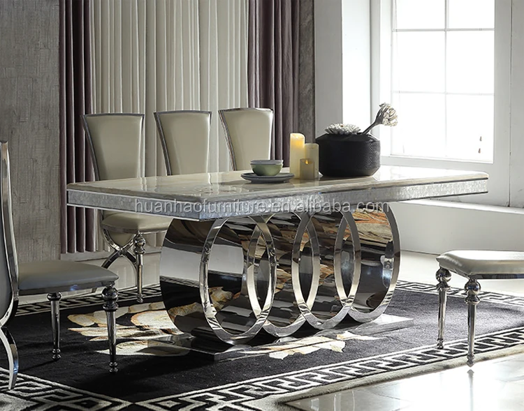 Обеденный стол из нержавеющей стали с мраморной столешницей мебель для столовой
