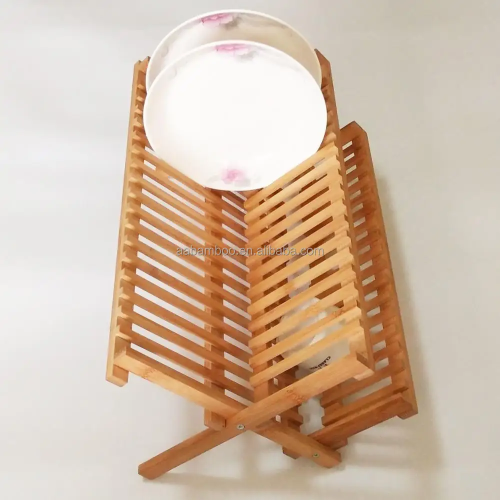Folding Wood Bamboo Dish Drying Rack