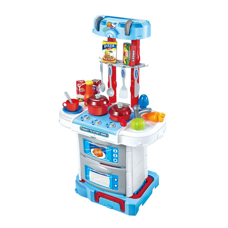 Education preschool play plastic kids kitchen set toy with light and IC