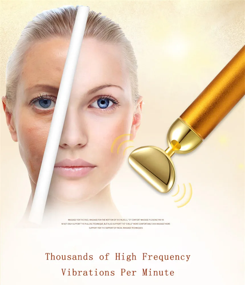O-shape Face Massage Roller Golden Vibrating Energy Beauty Bar