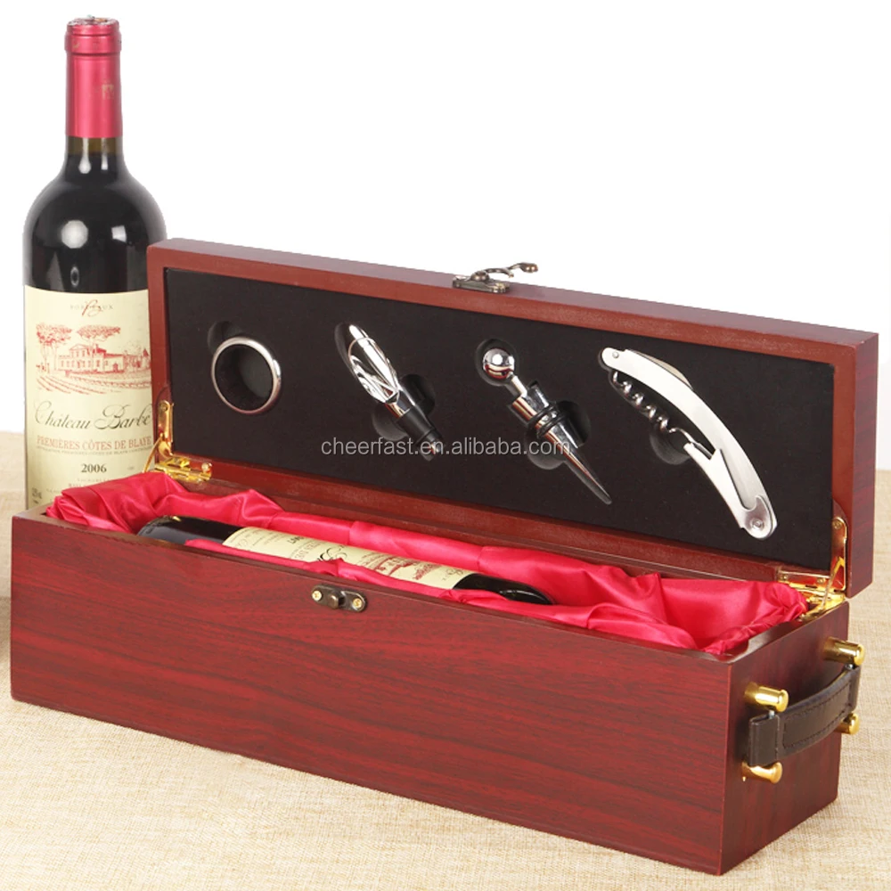 4 accessories Bottle opener corkscrew wood Wine Gift Box Set